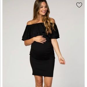 Black Off Shoulder Ruched Maternity Dress